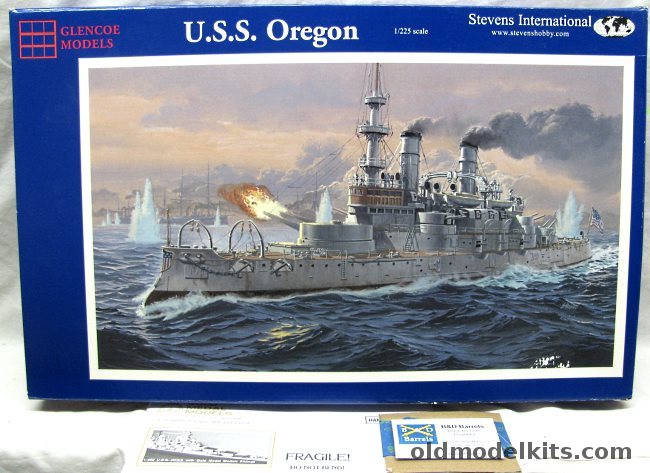 Glencoe 1/225 BB-3 USS Oregon Battleship (Indiana Class) - With GMM Photoetch and B&D Brass Barrels - With Decals for USS Indiana (BB-1) / USS Massachusetts (BB-2) - (ex-ITC), 08301 plastic model kit